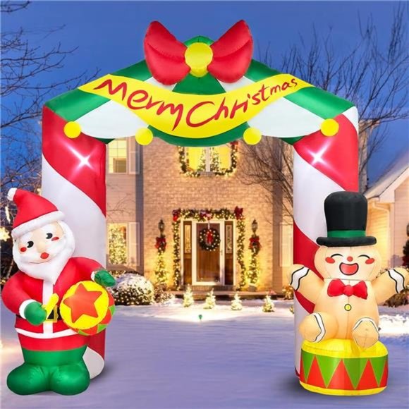 10 FT Christmas Archway Inflatable w/ Santa Claus & Gingerbread Man Decor